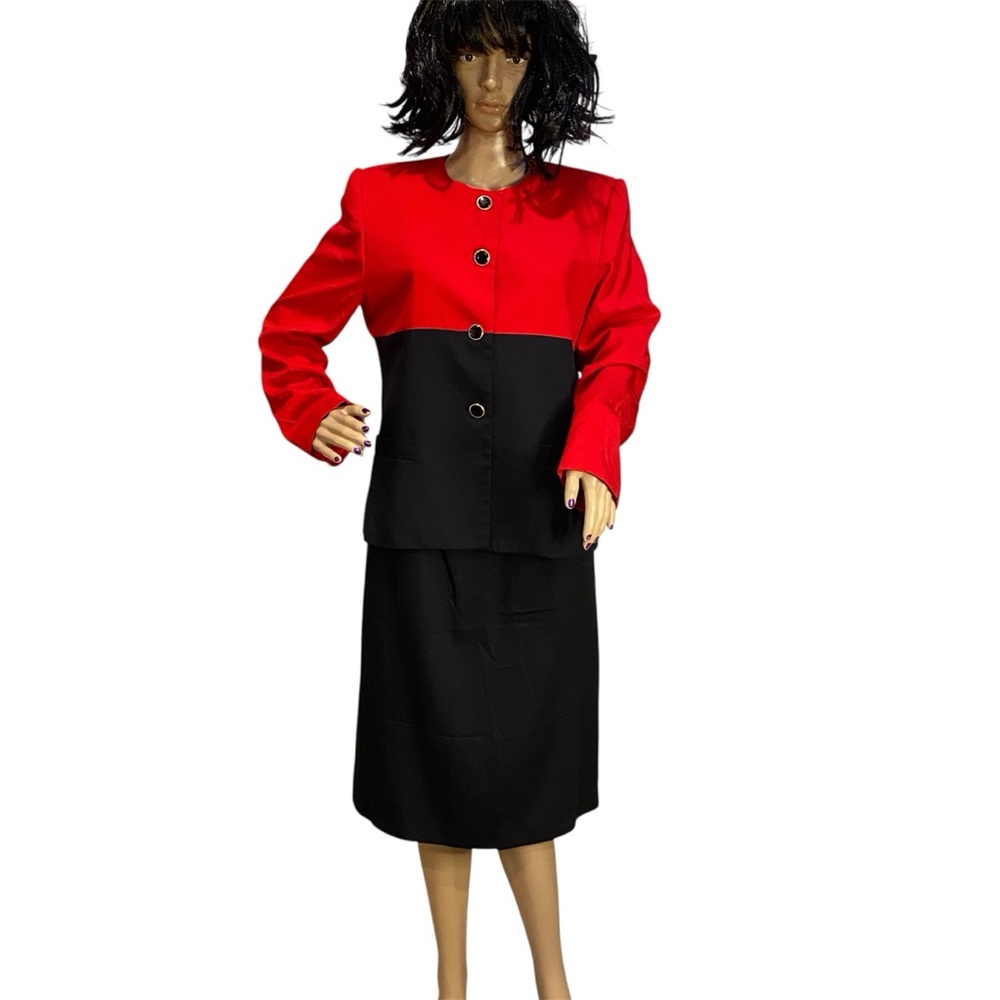 Chad II 2-pc Vintage Retro 90s Colorblock Business Dress Suit Blk Red Sz 10 EUC